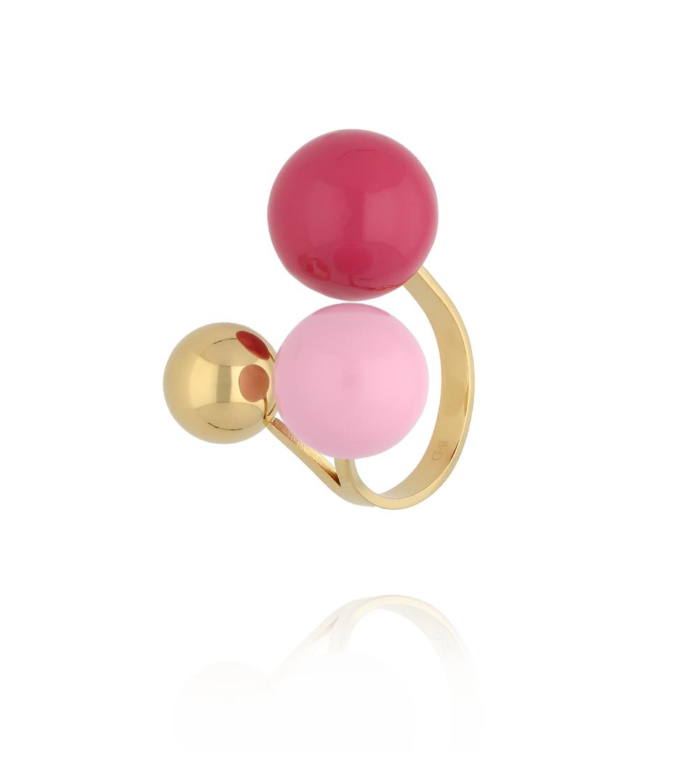 Steel and Shine Enamel Buble & Raspberry Pink with Gold Balls Ring 1120