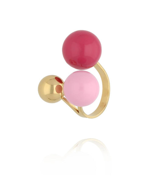 Steel and Shine Enamel Pink and Gold Balls Ring 1120