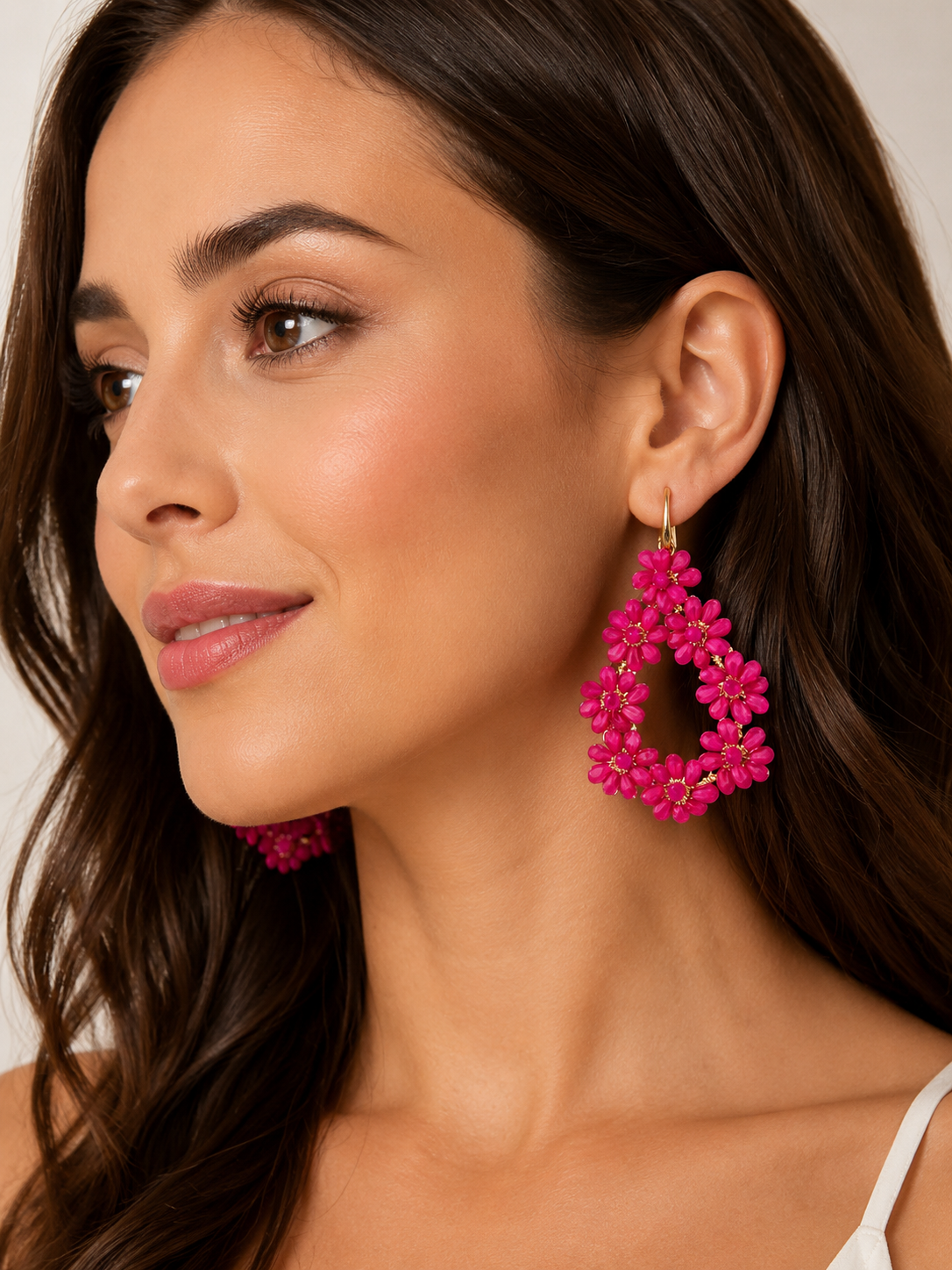 Pink Crystal Flowers Earrings Spring Breeze