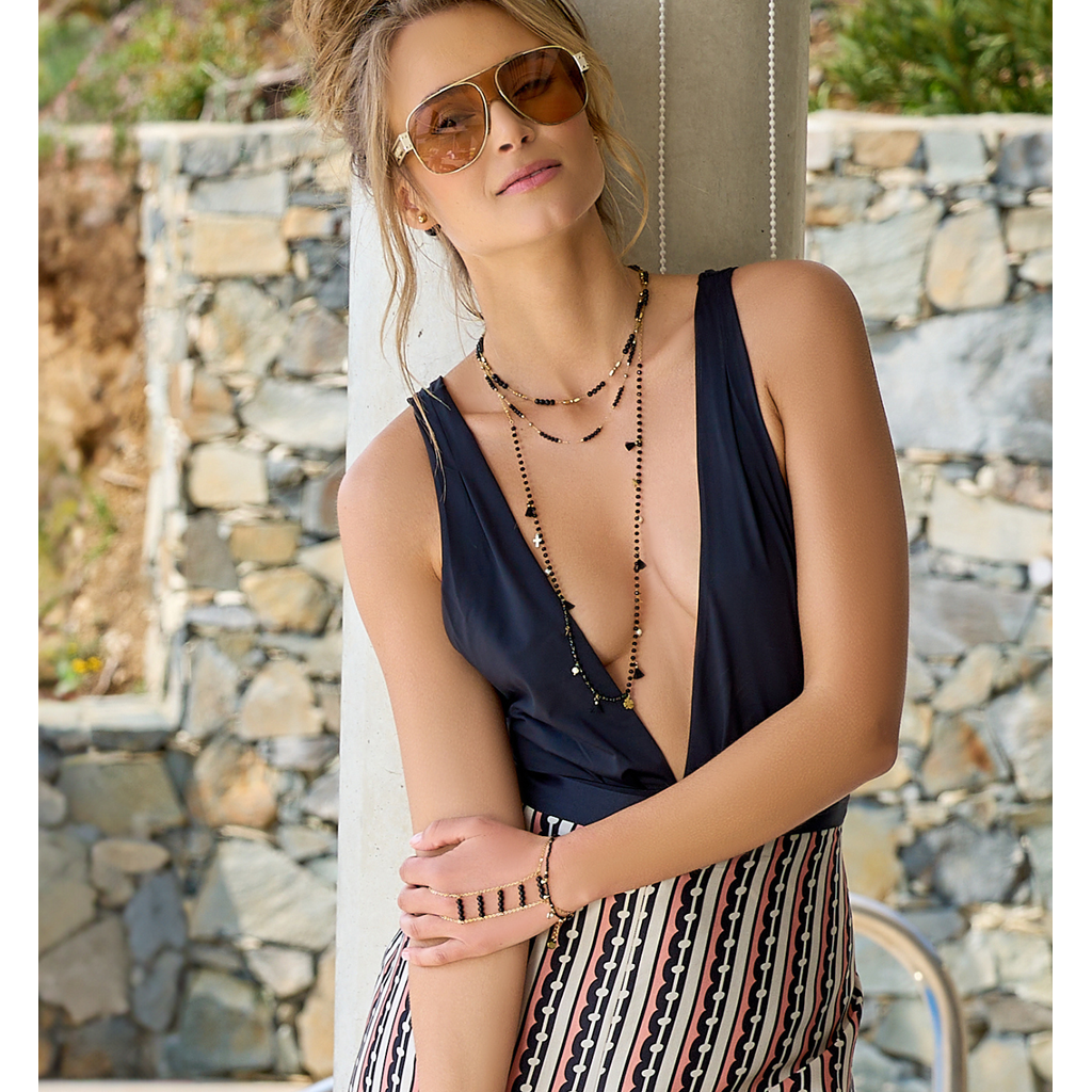 Gold Plated Black Onyx Necklace Combo 0460
