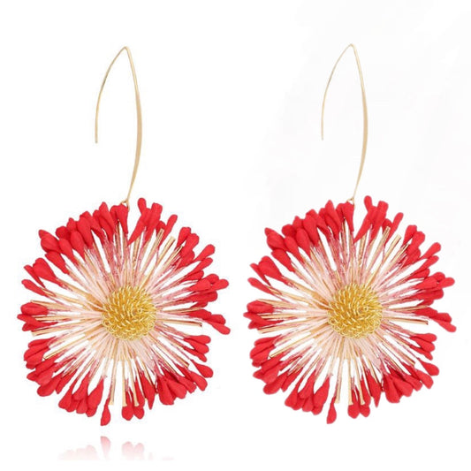 Dangle Hanging Red Boho Bunga Earrings with Gold Finishing