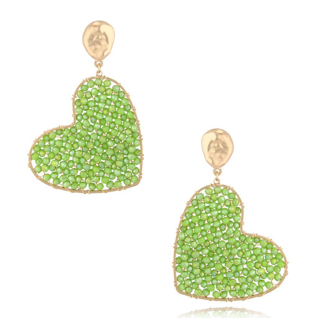 Green Heart Faceted Glass Crystals Earrings Colore