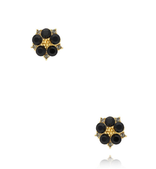 Black Crystal Flower Stud Earrings 2104