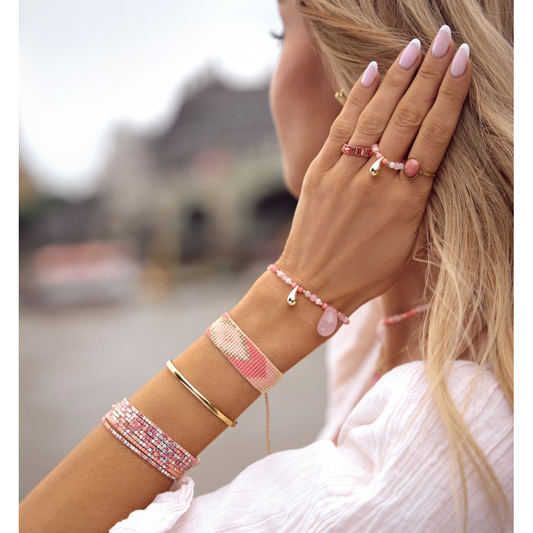 Pink Quartz Bracelet with Gold and Pink Tear Drops Natures