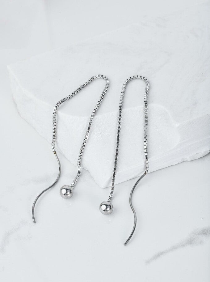 Silver Threader Earrings with Silver Balls