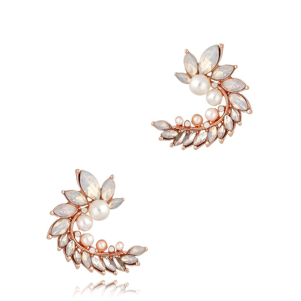 Rose Gold Glamour Crystals & Pearls Earrings