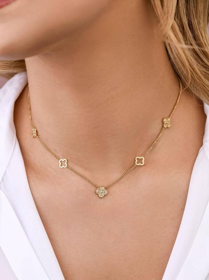 Glamorous 14k Gold Plated Zirconium Clover Necklace Eveline