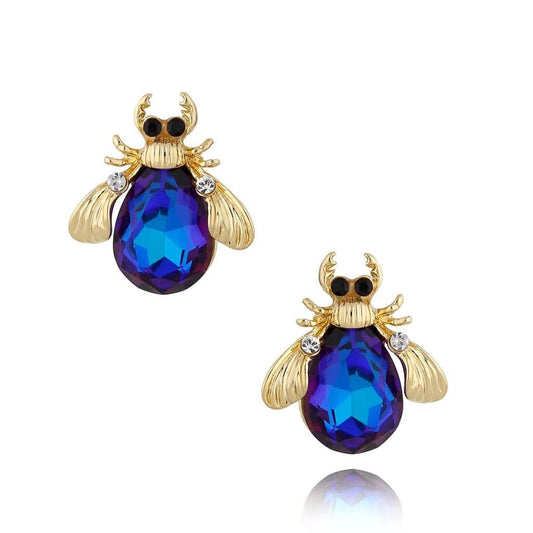 Royal Blue Beetle Stud Earrings