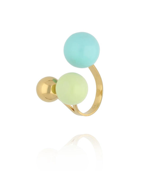 Steel and Shine Enamel Baby Blue and Baby Green Balls Ring 1082