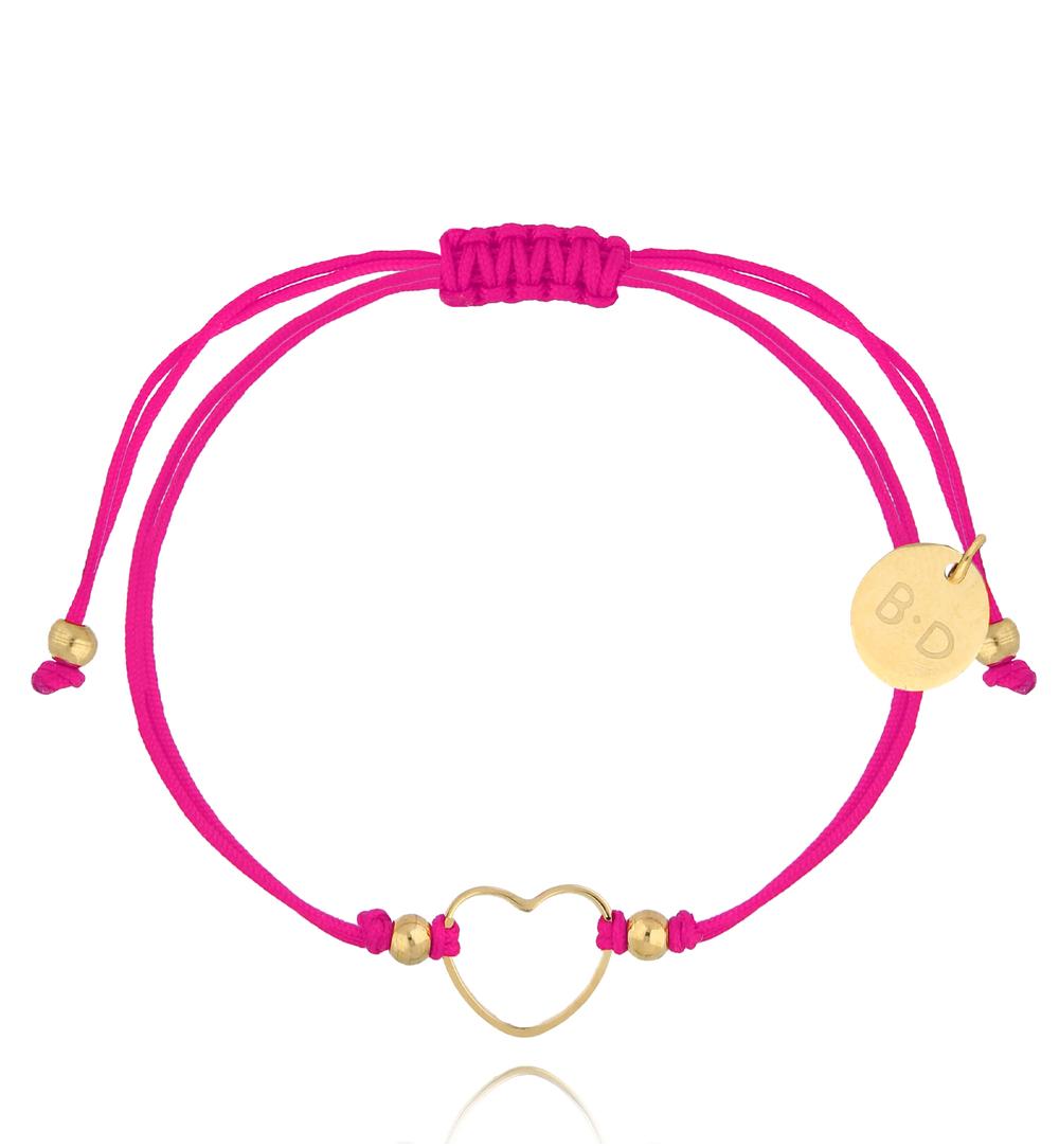 Lucky Pink Double String Bracelet with Gold Plated Heart