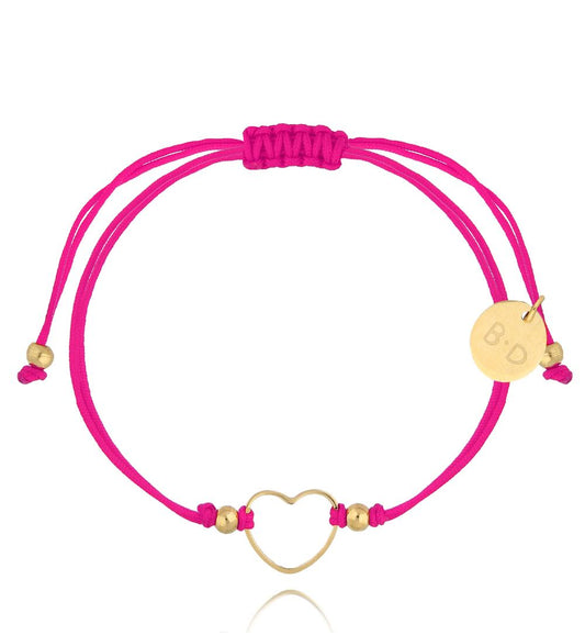 Lucky Pink Double String Bracelet with Gold Plated Heart