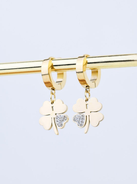 14k Gold Plated Zircon Clover Petal Earrings