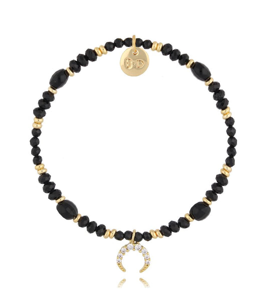 Black Tourmaline Stones Bracelet with Crystals Moon