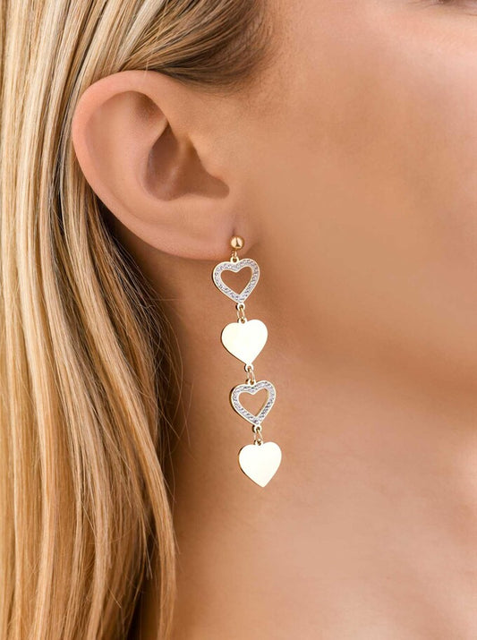 14K Gold Plated Flat and Zirconium Open Heart Earrings