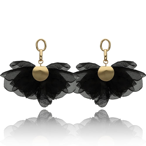 Black Silk Sunflower Earrings