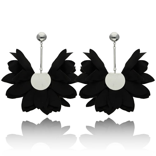 Satin Sunflower Earrings in Silver & Black