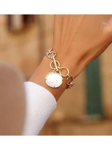 Adjustable Statement Chain Bracelet with Round Pearl Pendant