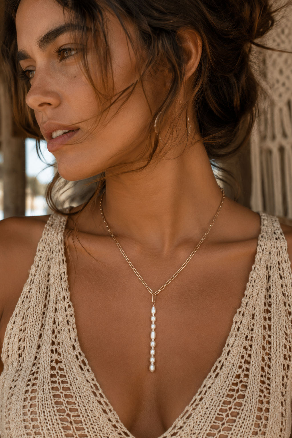 Gold Plated Stalactite Paarl Long Necklace