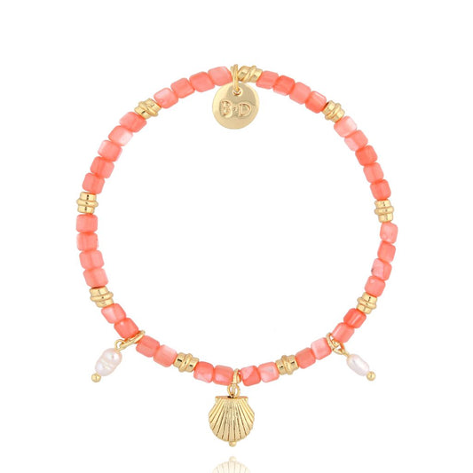 Coral Pearl Bracelet with Shell Pendant