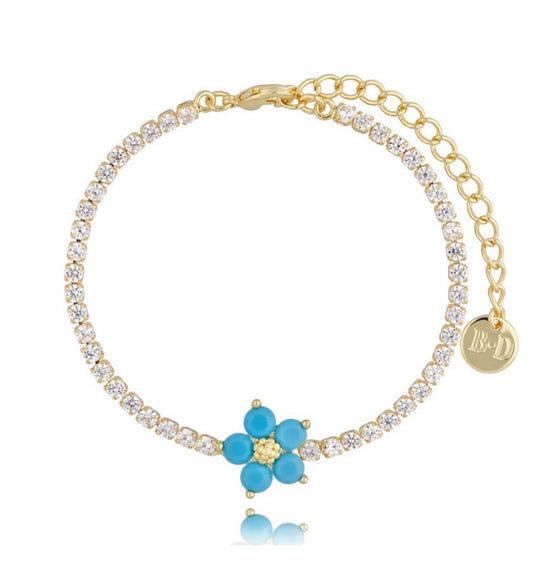 Sky Blue Flower Bracelet with Crystals