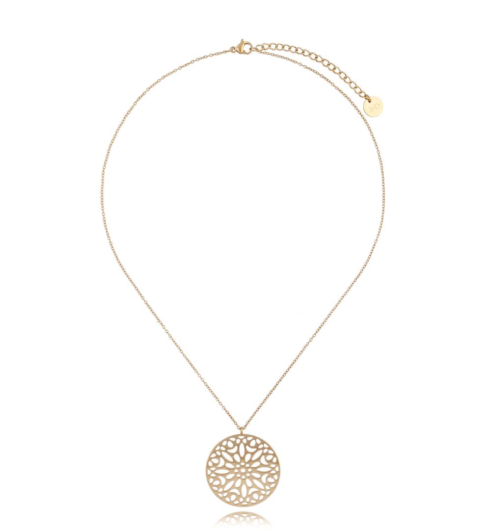 Gold Plated Chain Necklace with Round Pendant Grenada 0254