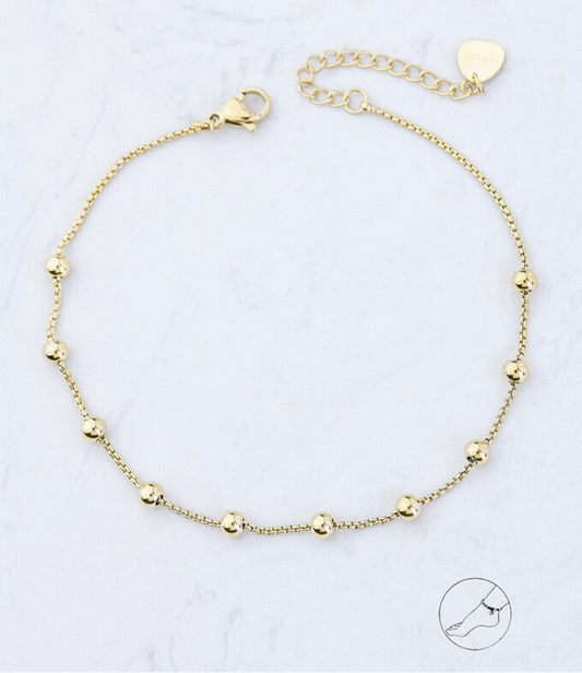14K Gold Plated Anklet with Gold Balls