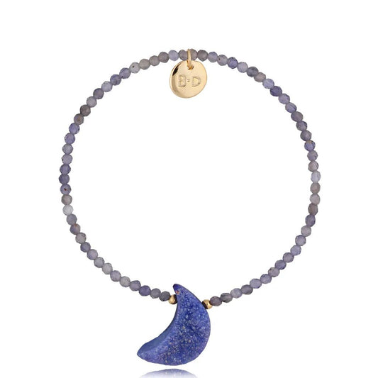 Blue Agate Natural Stones Bracelet with Shiny Moon Pendant