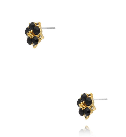 Black Crystal Flower Stud Earrings 2104