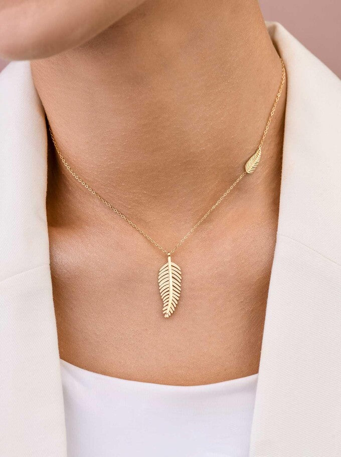 14k Gold Plated Shiny Leaf Necklace 309513Z