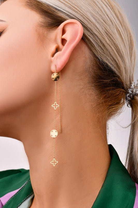 Gold Plated Threader Earrings with Lily Flowers