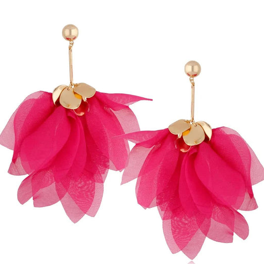Dark Fuchsia with Gold Shimmer Silk Flower Earrings