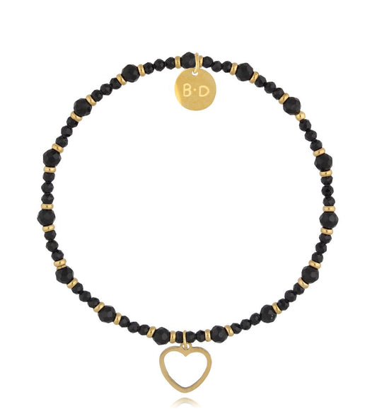 Black Tourmaline Stones Bracelet with Gold Plated Heart 2969