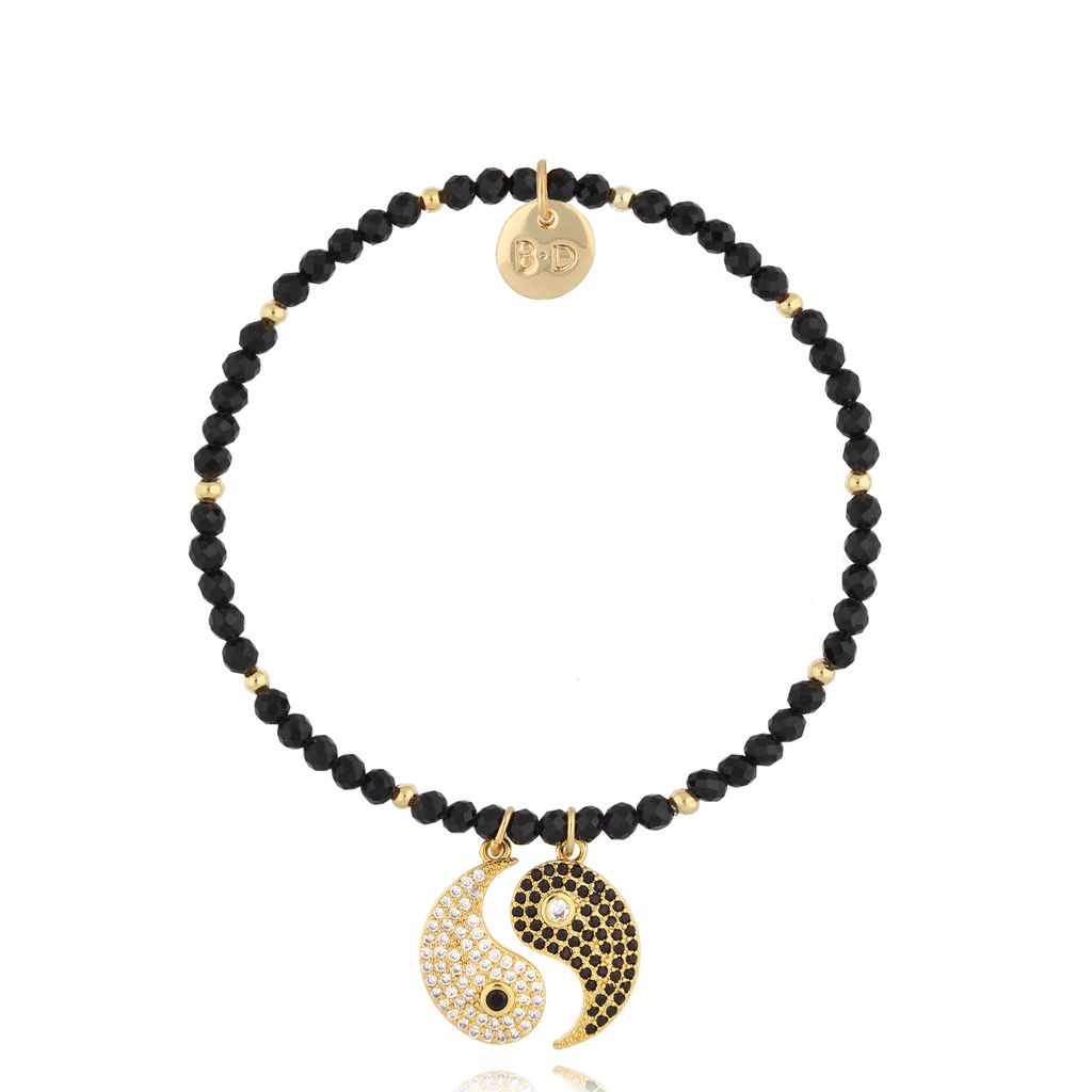 Black Tourmaline Stones Bracelet with Yin & Yang Pendnt