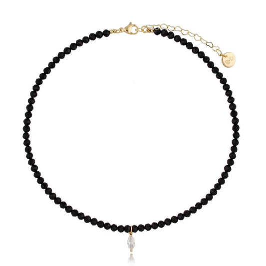 Black Agate Necklace with Cubic Zirconia Drop (cl)