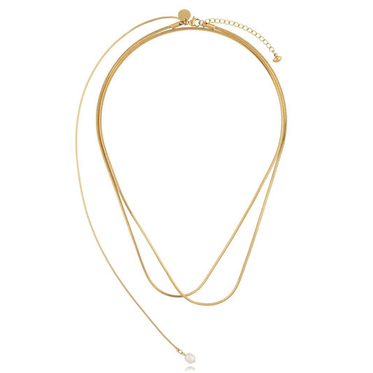 Gold Plated Long Necklace with Additional Pearl Chain Gardanne