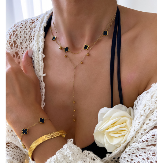 Gold Plated Y Necklace with Gold Balls