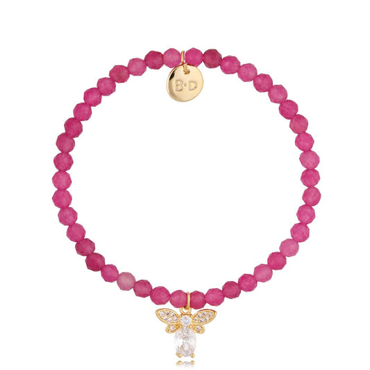 Fuchsia Jadeite Stone Bracelet with Crystal Butterfly