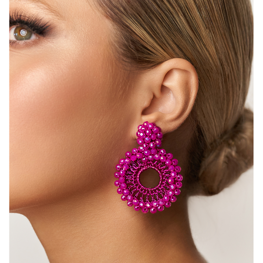 Sparkling Fuchsia Faceted Glass Crystals Earrings