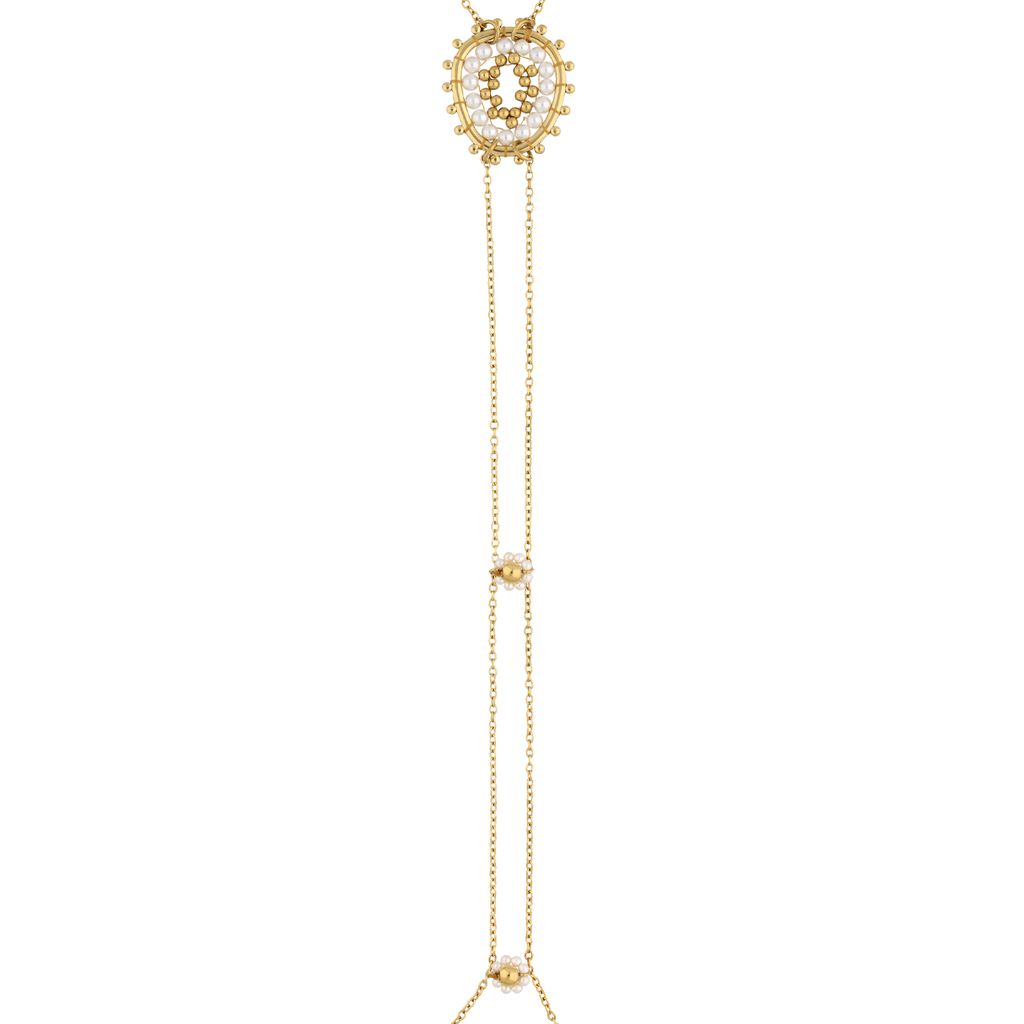 White & Gold Chain Flower Body Chain Necklace