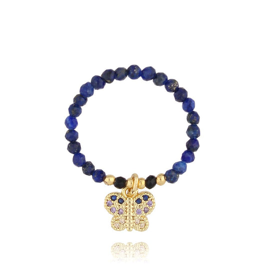 Lapis Lazuli Stones Ring with Crystal Butterfly