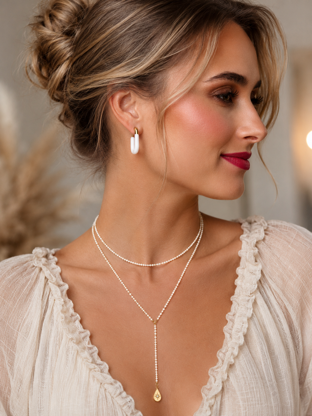 Long Double Layer Necklace Cristalli in White and Transparent Crystals