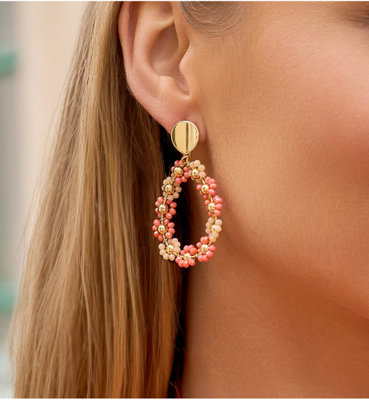 Beige and Peach Crystal Flower Earrings Weekend 0163