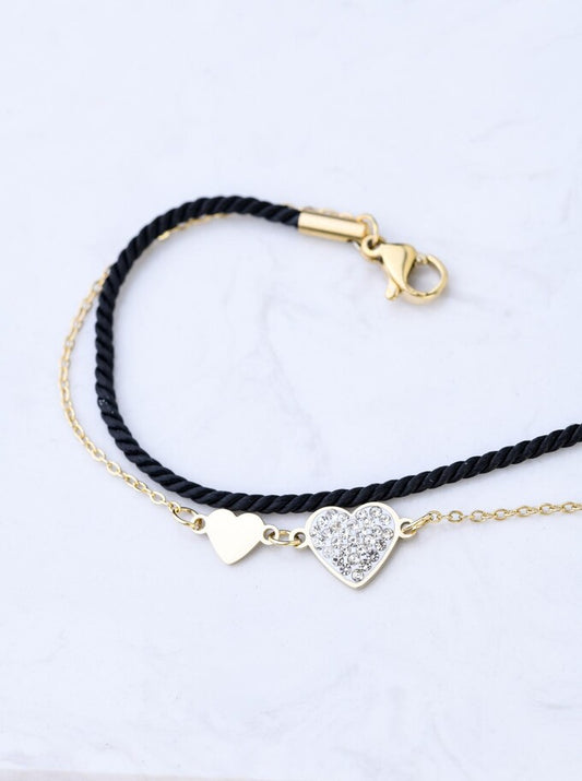 Good Luck Black String and ChainBracelet with Zircon Heart