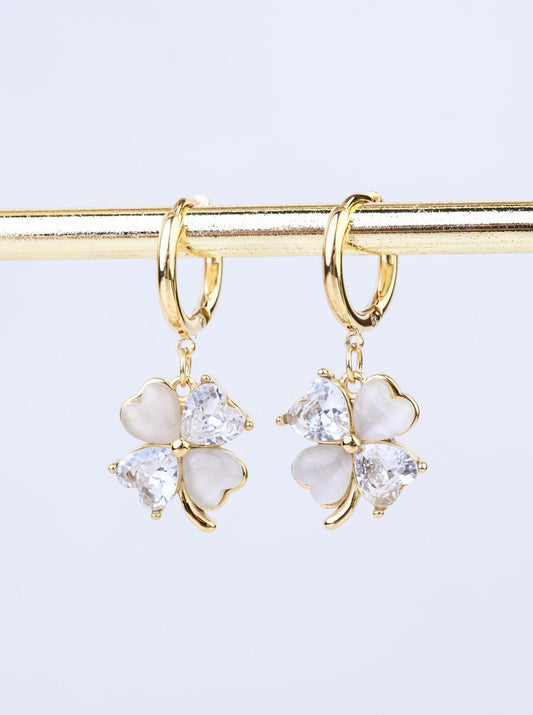 14k Gold Plated Clover Earrings with Acrylic and Crystal Stones