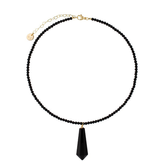 Black Agate Necklace with Agate Stone Pendant