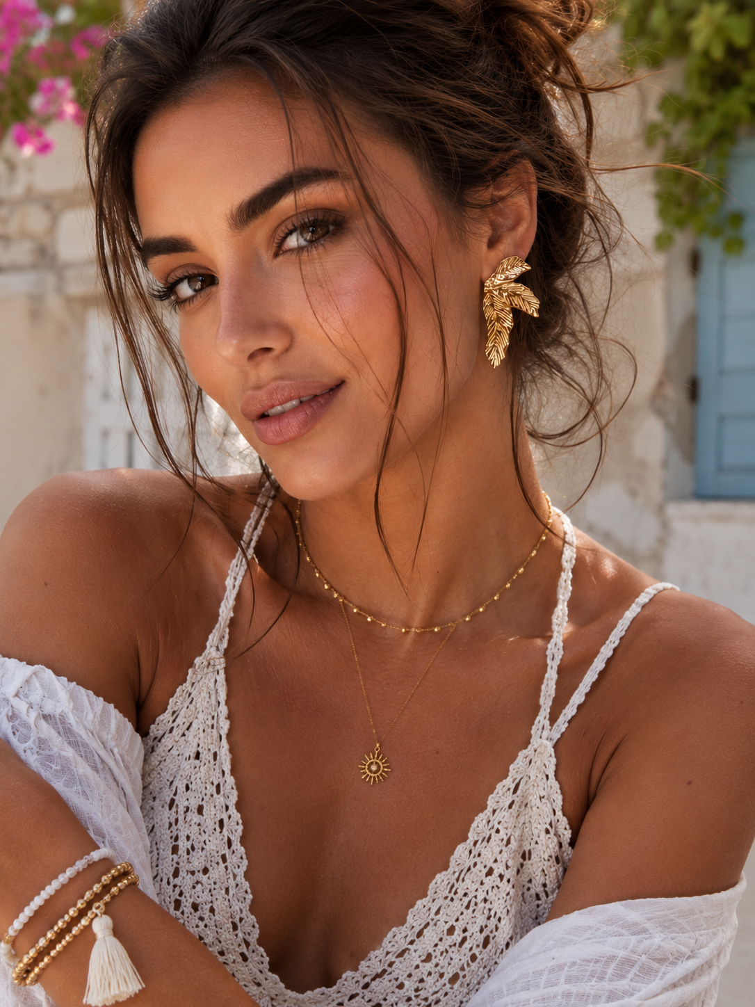 Gold Plated Leaf Earrings Textured