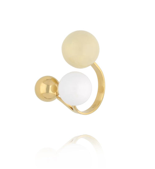 Steel and Shine Enamel White and Beige Balls Ring 1083