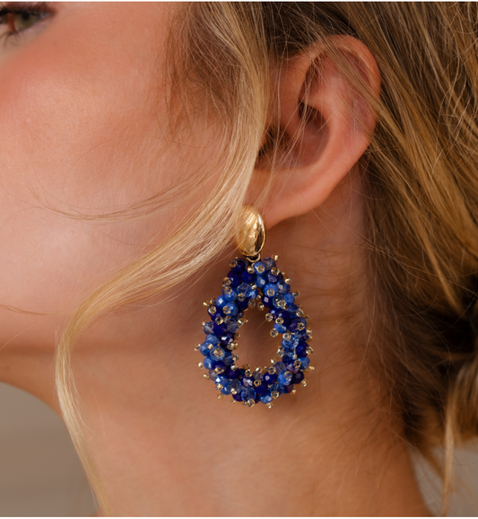 Luminous Royal Ble and Clear Crystals Earrings 0268