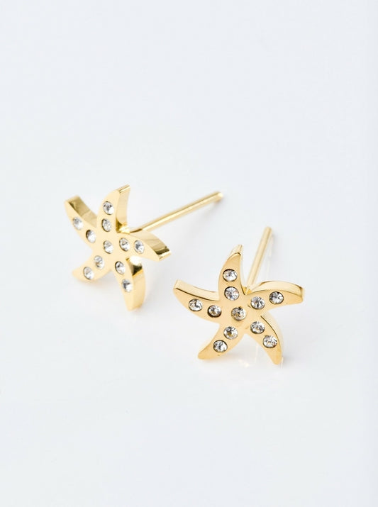 14k Gold Plated Crystal Starfish Stud Earrings