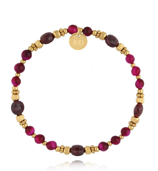 Gold Plated Pomegranate and Tiger’s Eye Stones Elastic Bracelet 2224